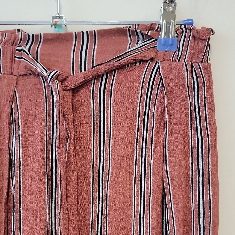 Boho Flowy Striped Wide Leg High Split Faux Wrap Pants Y2K Beach Vacay Trousers - Picture 3 of 14